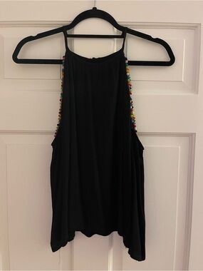 Abbeline Black Halter Cami with Multicolor Bead Straps
